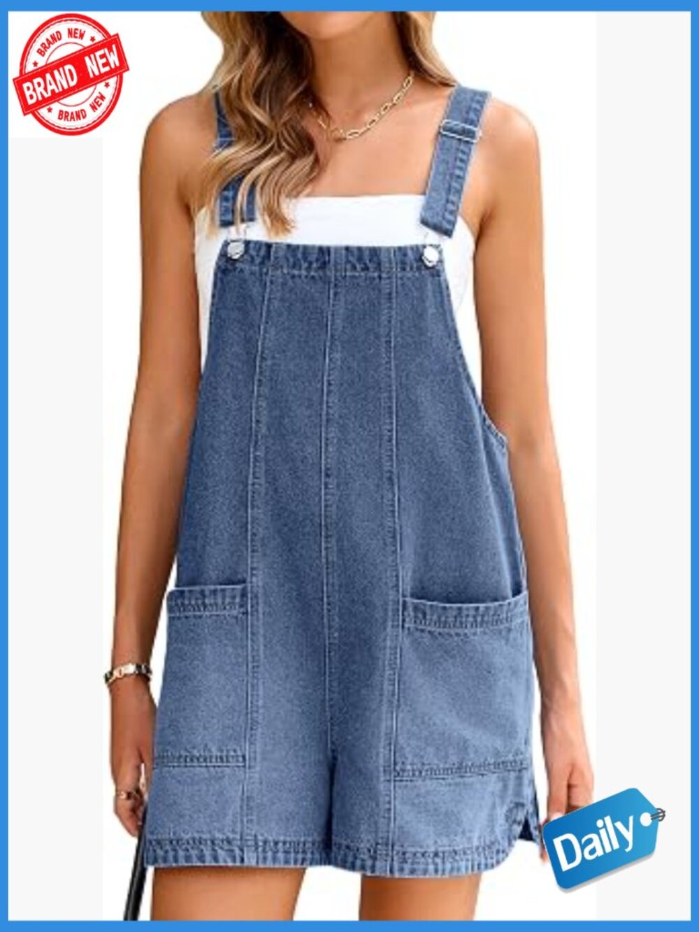 Denim Overalls Romper Loose Fit Adjustable Straps Sleeveless Summer Outfit